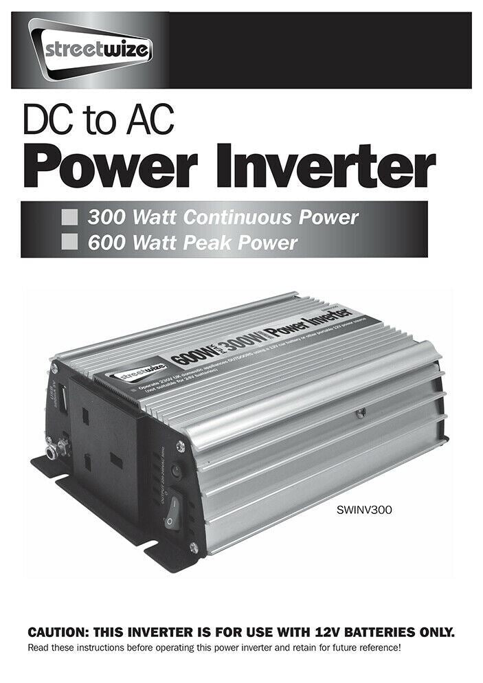 STREETWIZE 300W CONTINUOUS POWER/ 600W PEAK POWER INVERTER-Leisurewize-Campers and Leisure