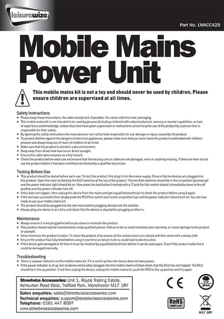 5 Way Mobile Mains Power Unit | Camping Mains Unit-Leisurewize-Campers and Leisure